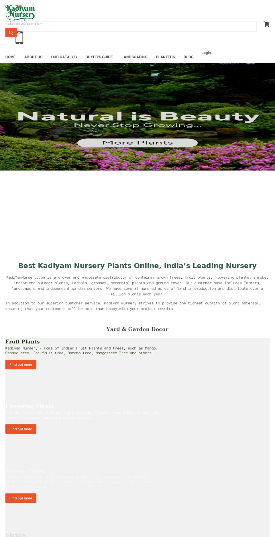 kadiyamnursery.com shopify website screenshot