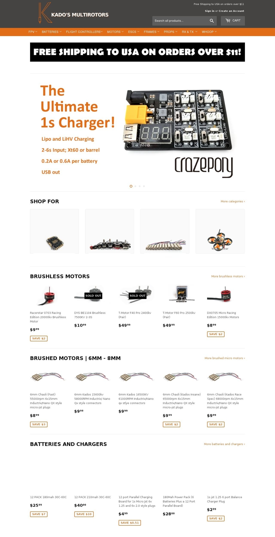 kadosmultirotors.com shopify website screenshot