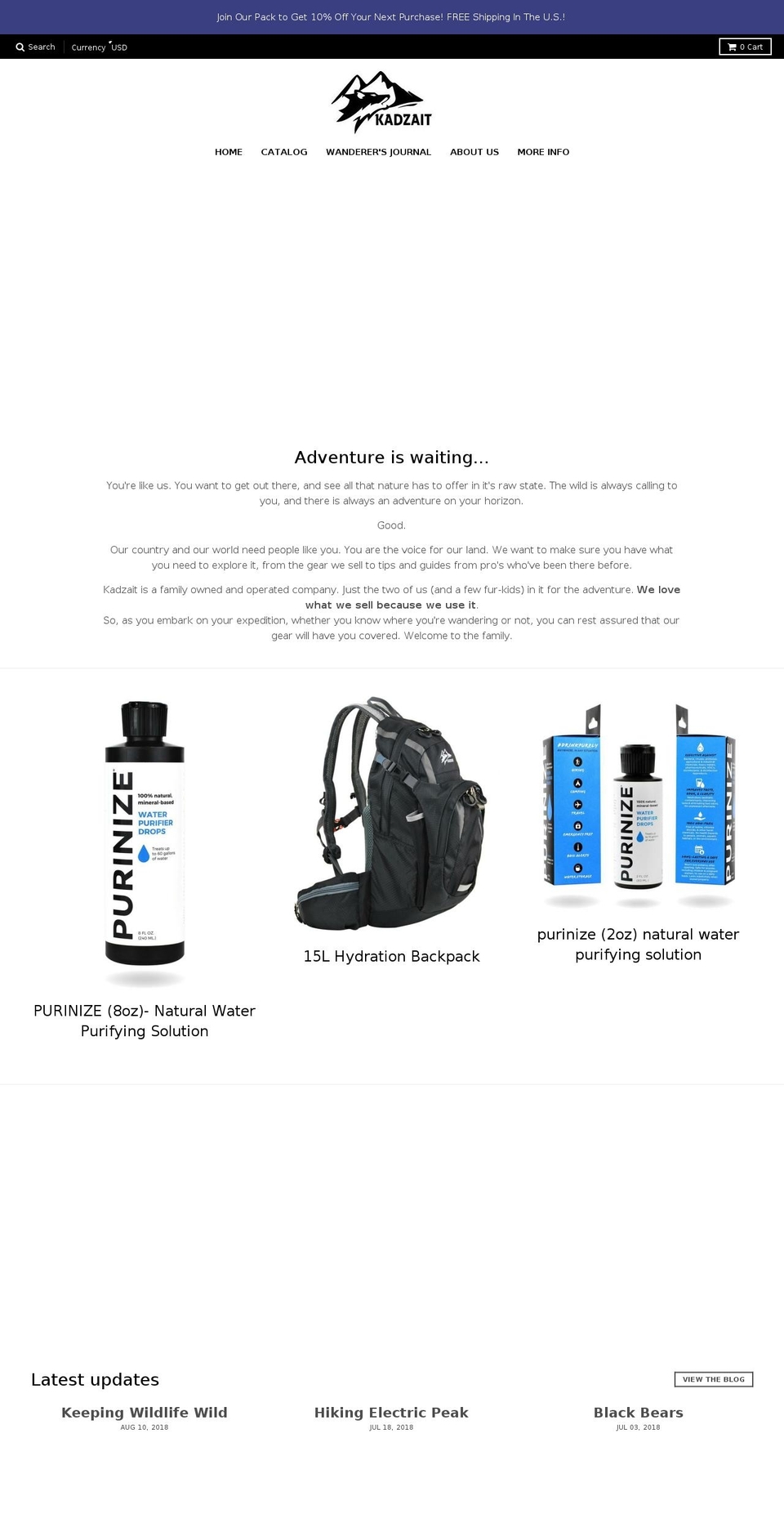 kadzaitoutfitters.com shopify website screenshot