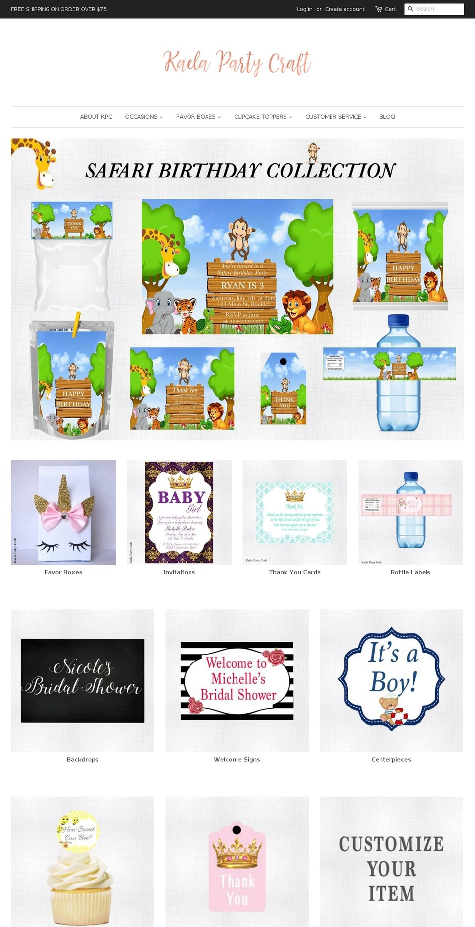 kaelapartycraft.com — Shopify storefront screenshot