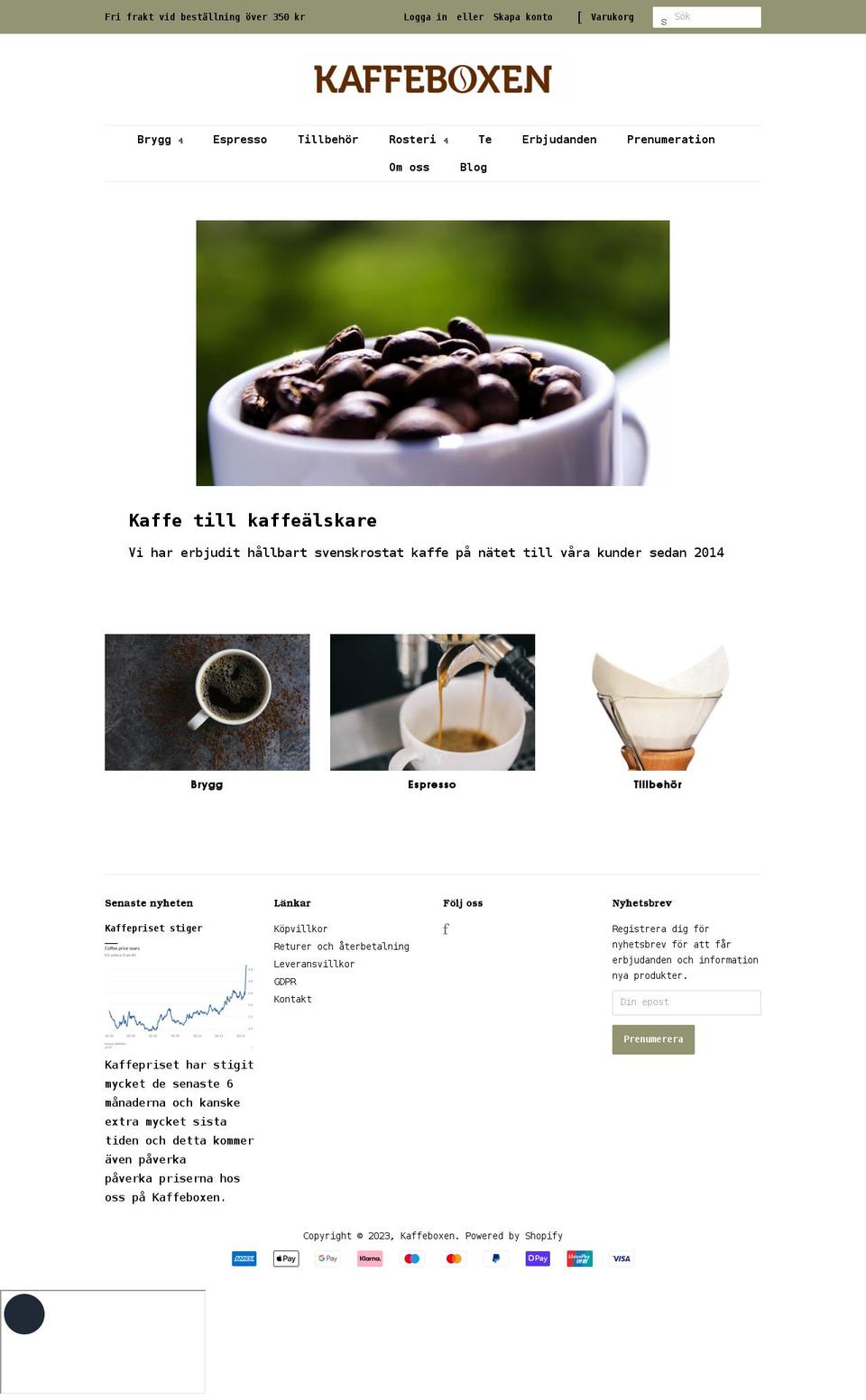 kaffeboxen.se shopify website screenshot