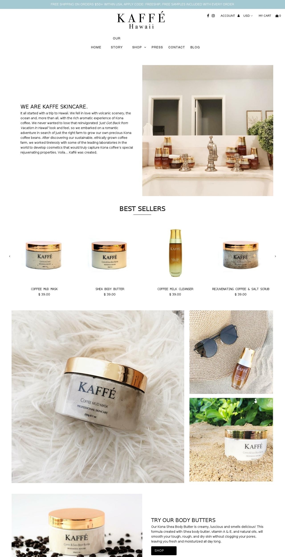 kaffecosmetics.com shopify website screenshot