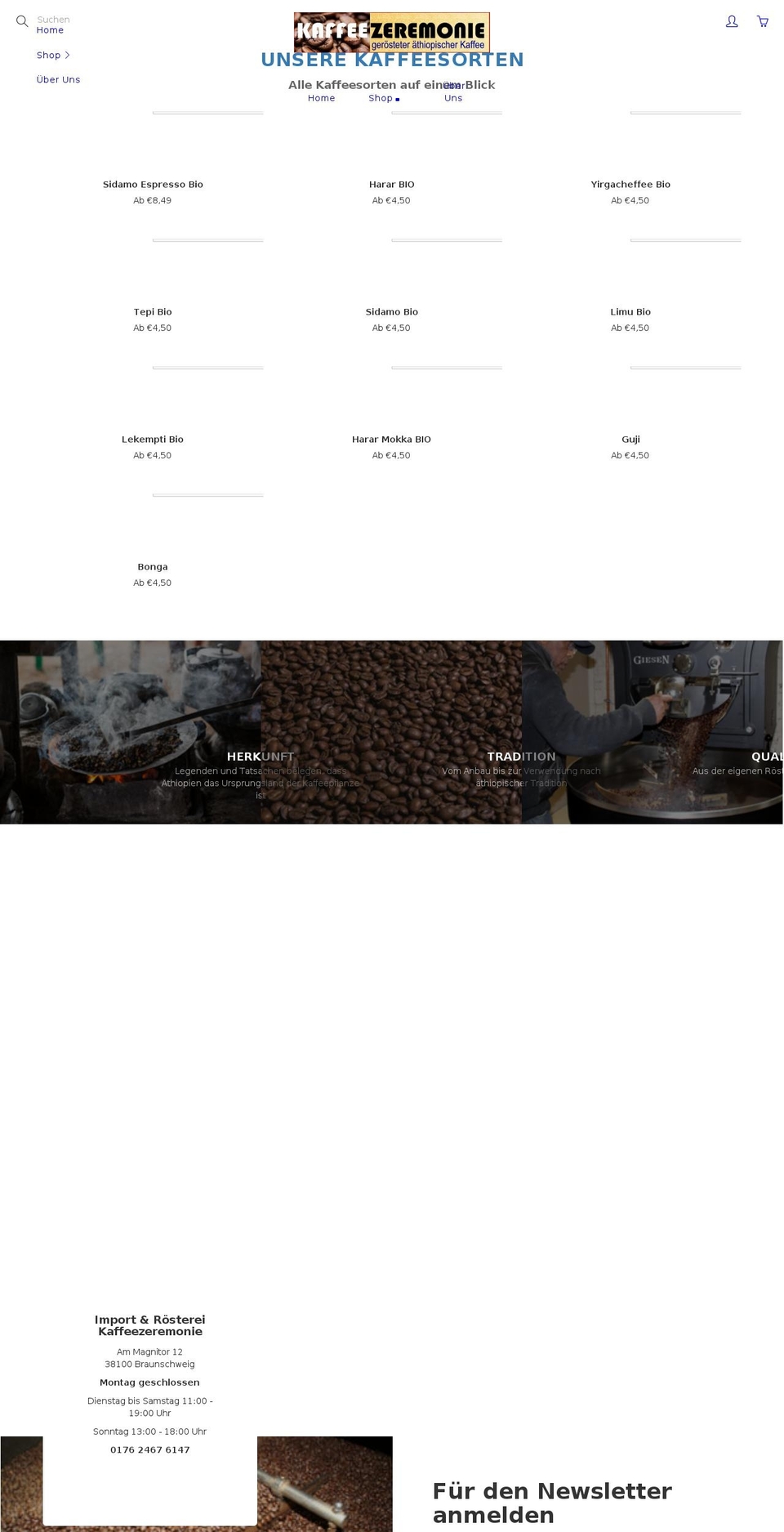 kaffeezeremonie.de shopify website screenshot