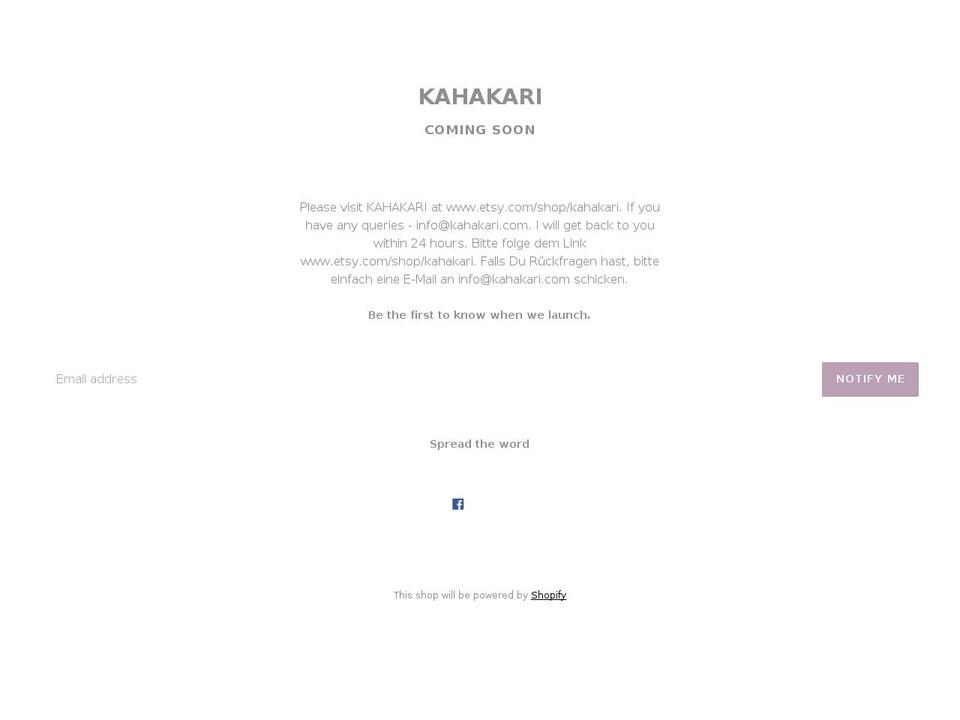 kahakari.com — Shopify storefront screenshot