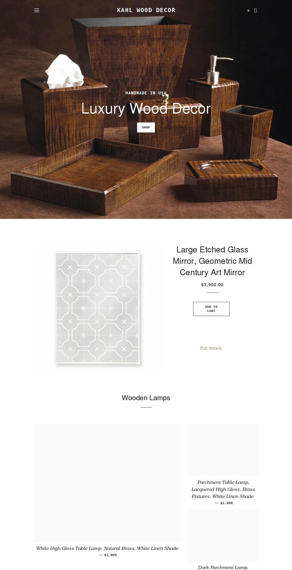 kahl-wood-decor.com shopify website screenshot
