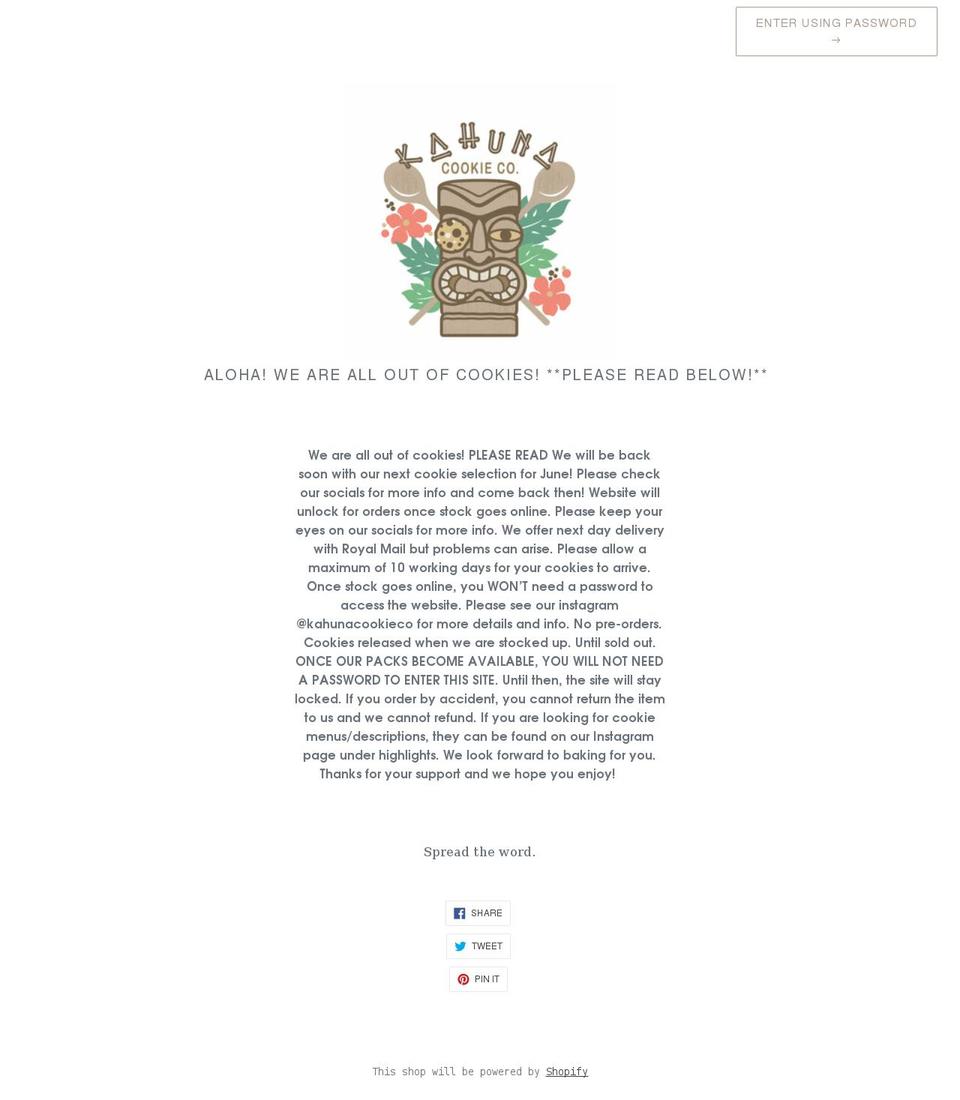 kahunacookieco.co.uk shopify website screenshot