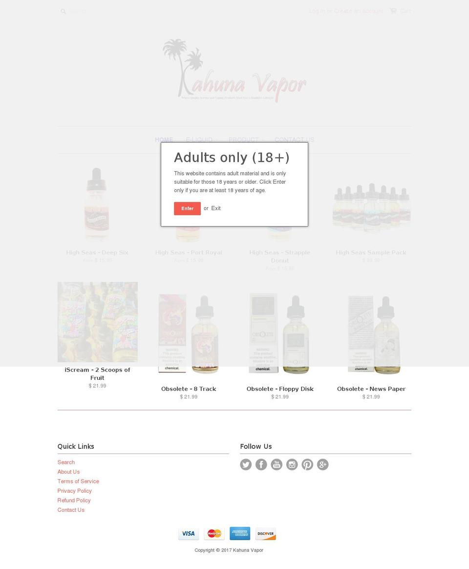 kahunavape.com shopify website screenshot