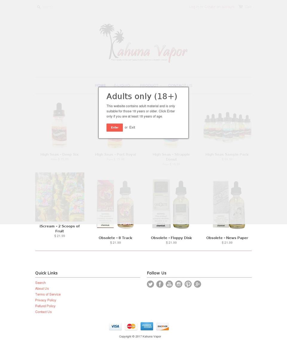 kahunavapes.net shopify website screenshot