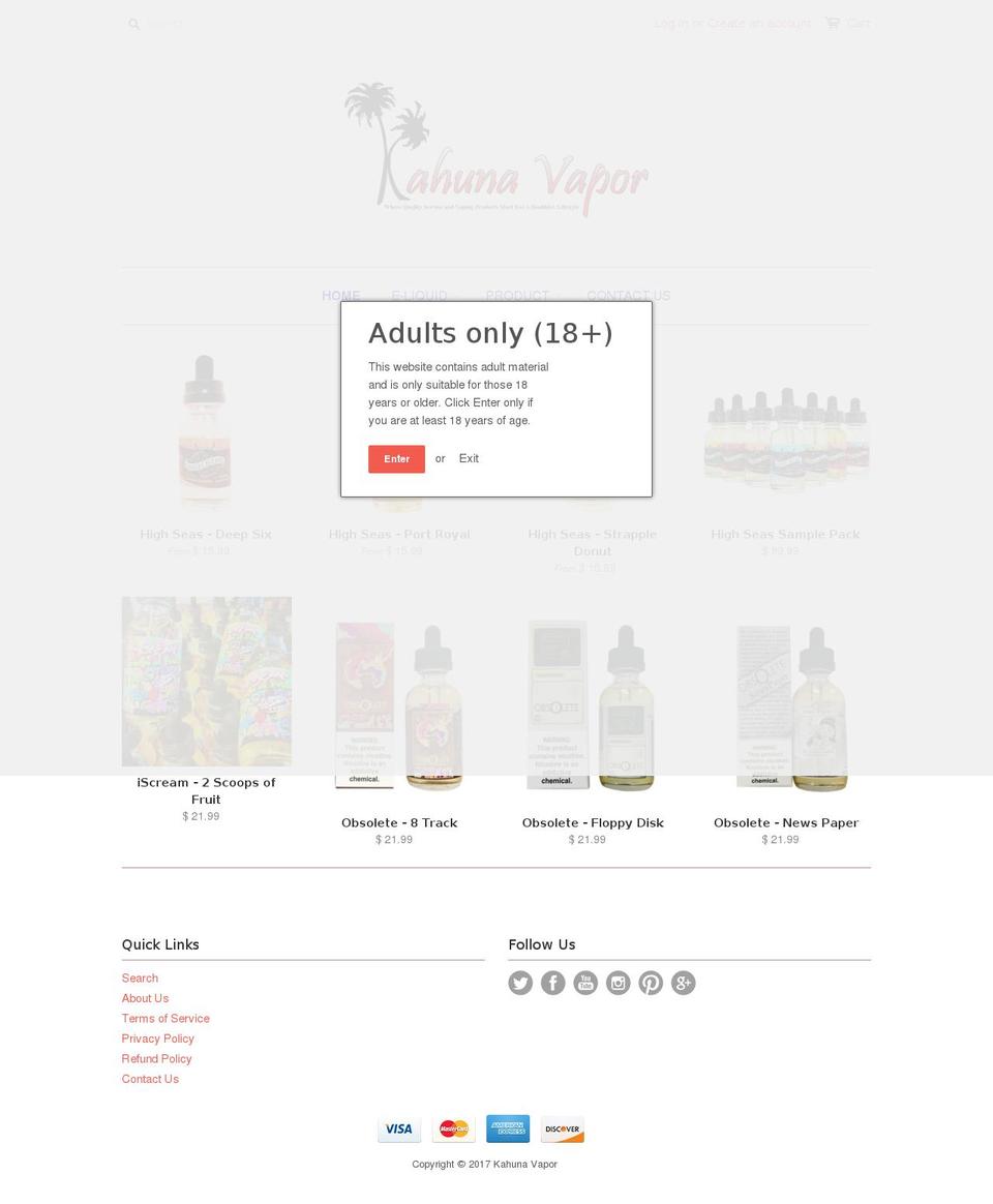 kahunavapor.net shopify website screenshot