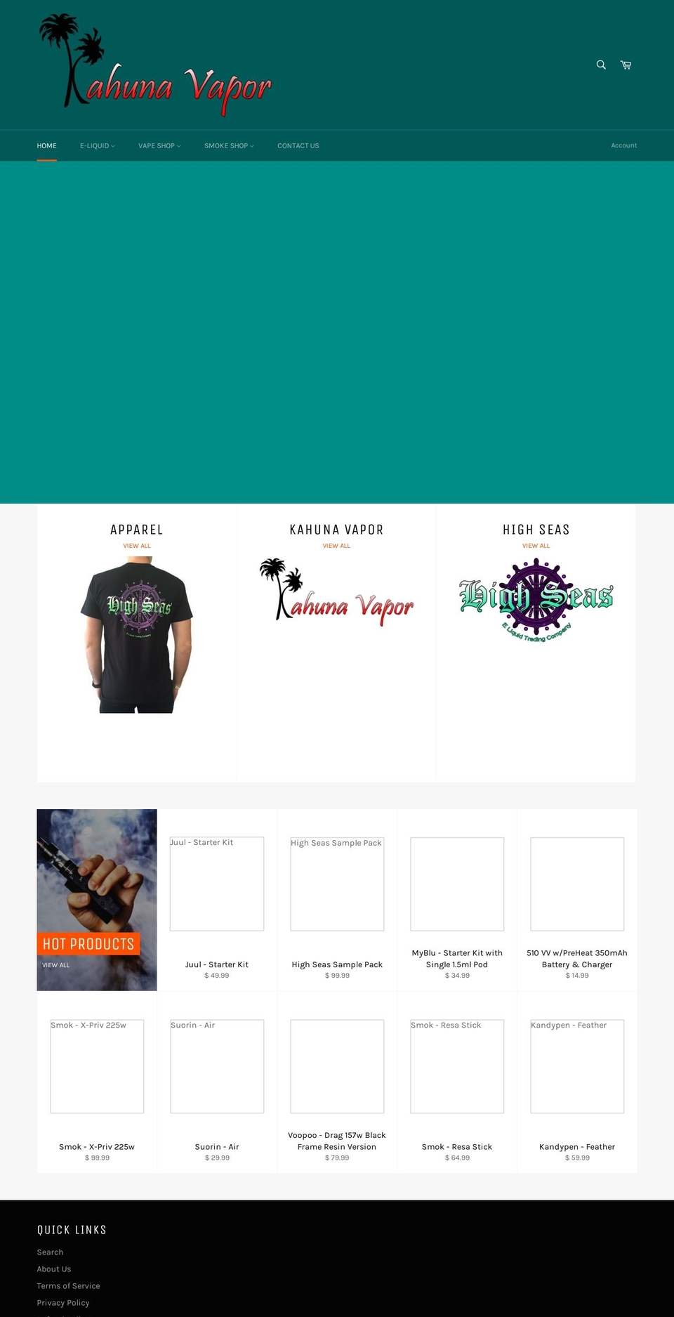 kahunavapors.net shopify website screenshot