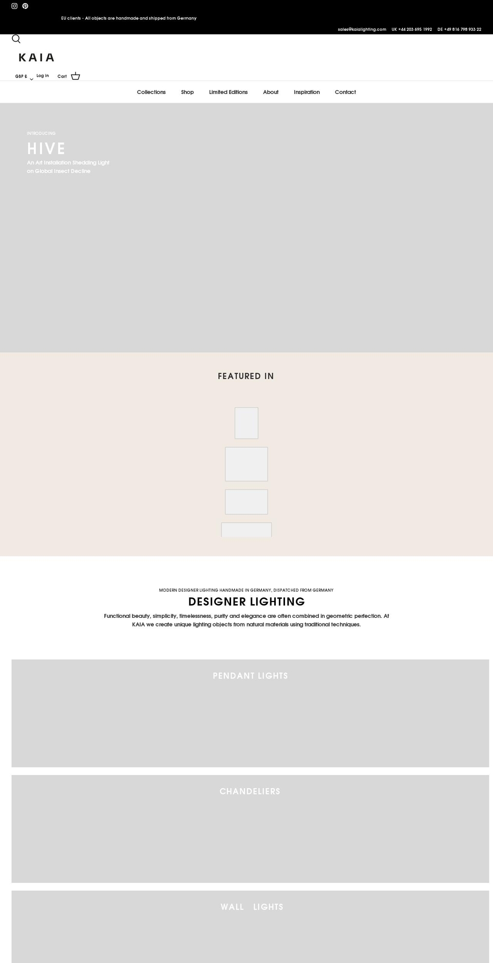 kaialighting.com shopify website screenshot