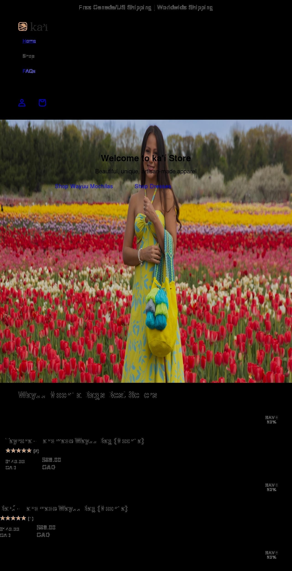 kaibags.com shopify website screenshot