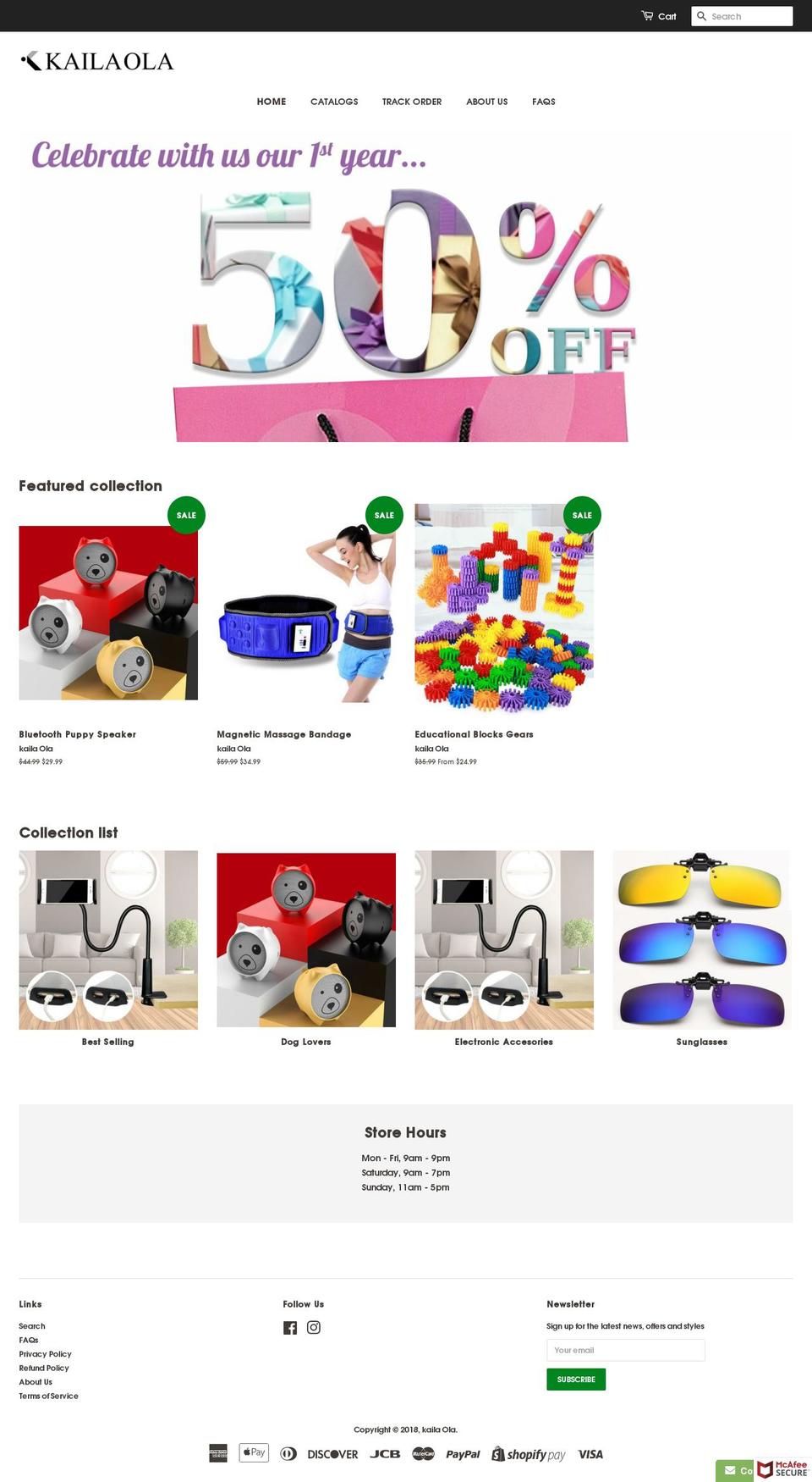 kailaola.com — Shopify storefront screenshot