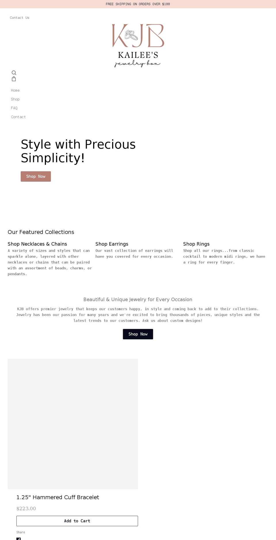 kaileesjewelrybox.com shopify website screenshot