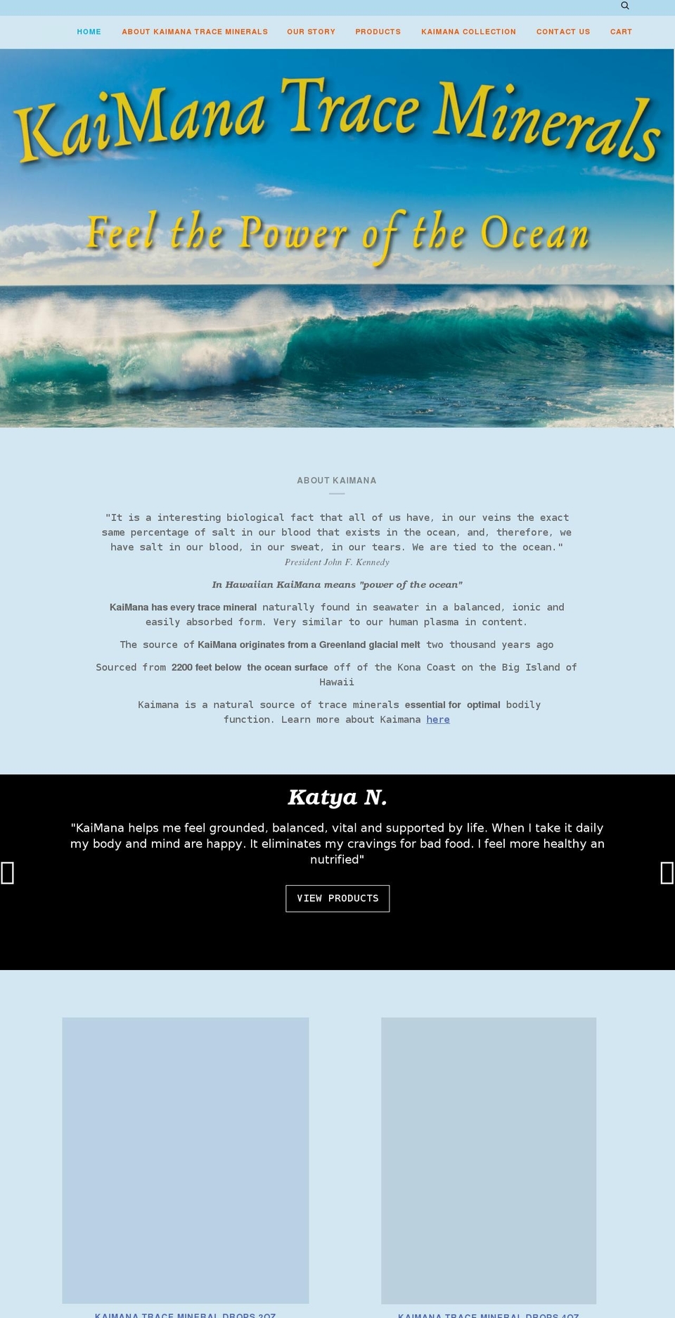 kaimanatraceminerals.com shopify website screenshot