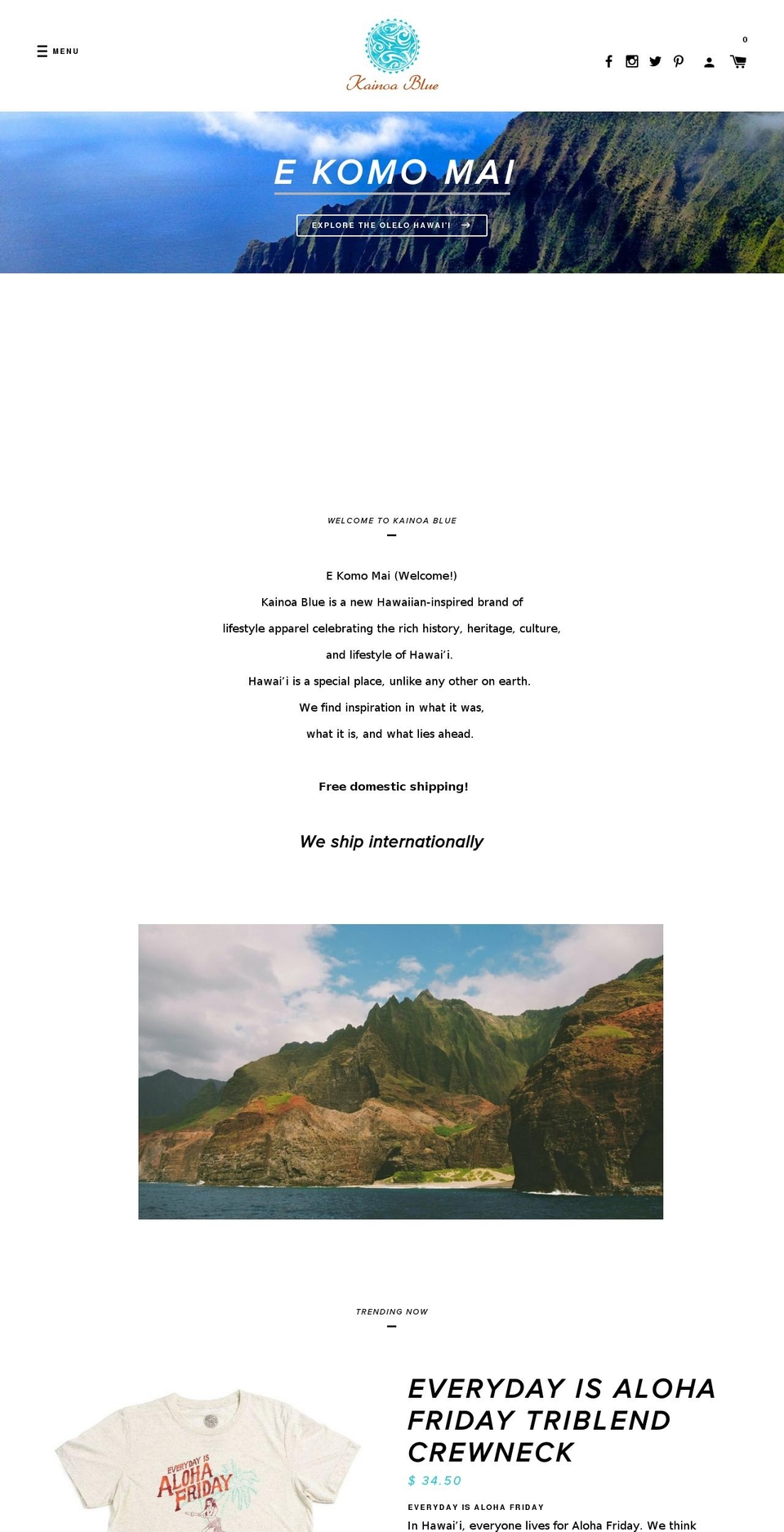 kainoablue.com — Shopify storefront screenshot