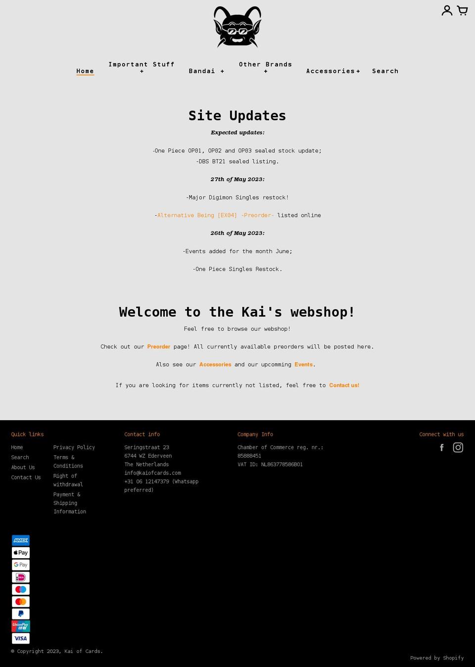 kaiofcards.com shopify website screenshot