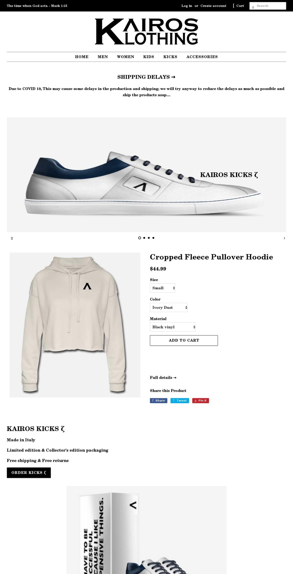 kairosklothing.com shopify website screenshot
