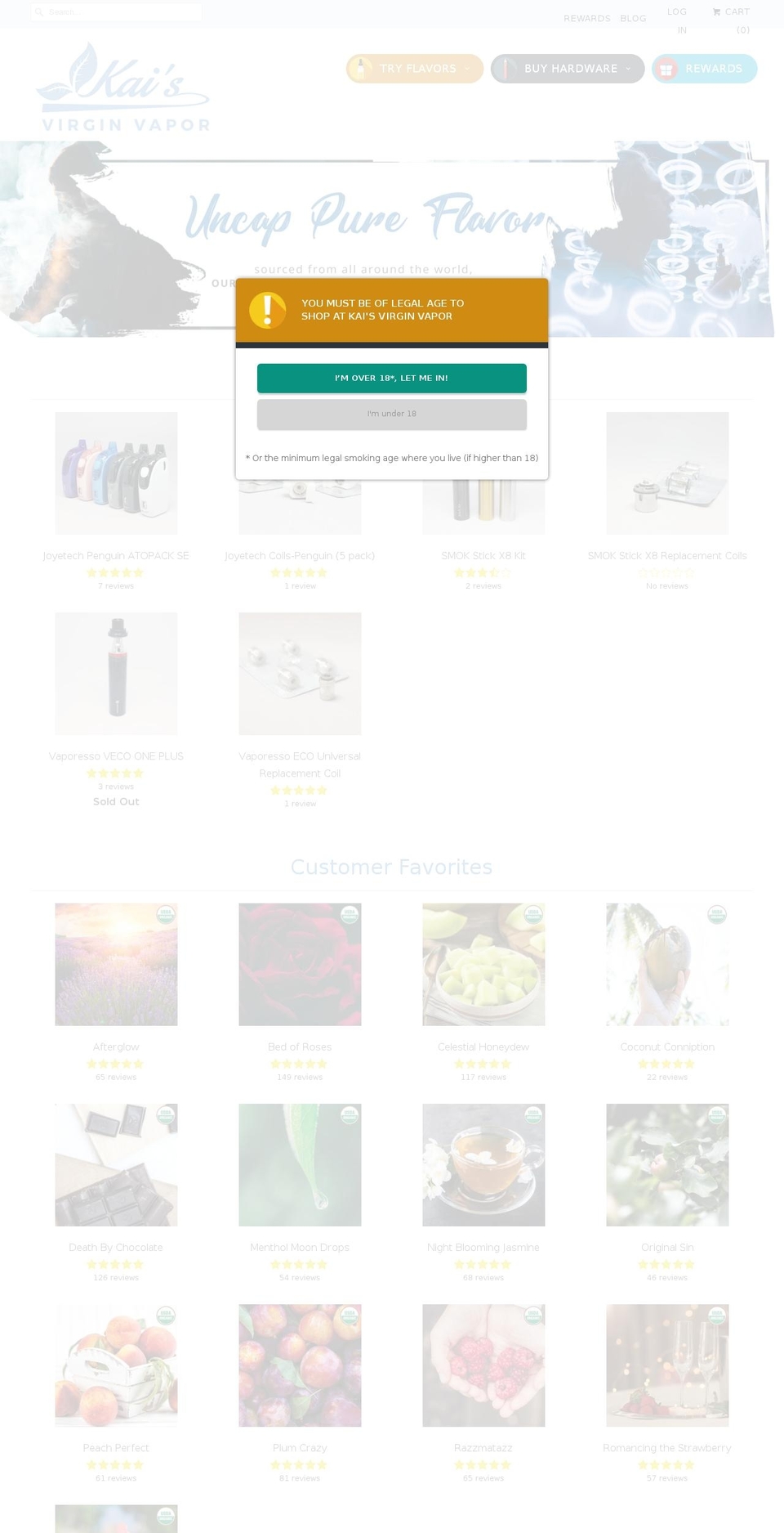 kaisvirginvapor.com shopify website screenshot
