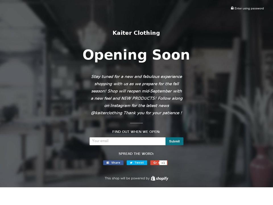 kaiterclothing.com — Shopify storefront screenshot