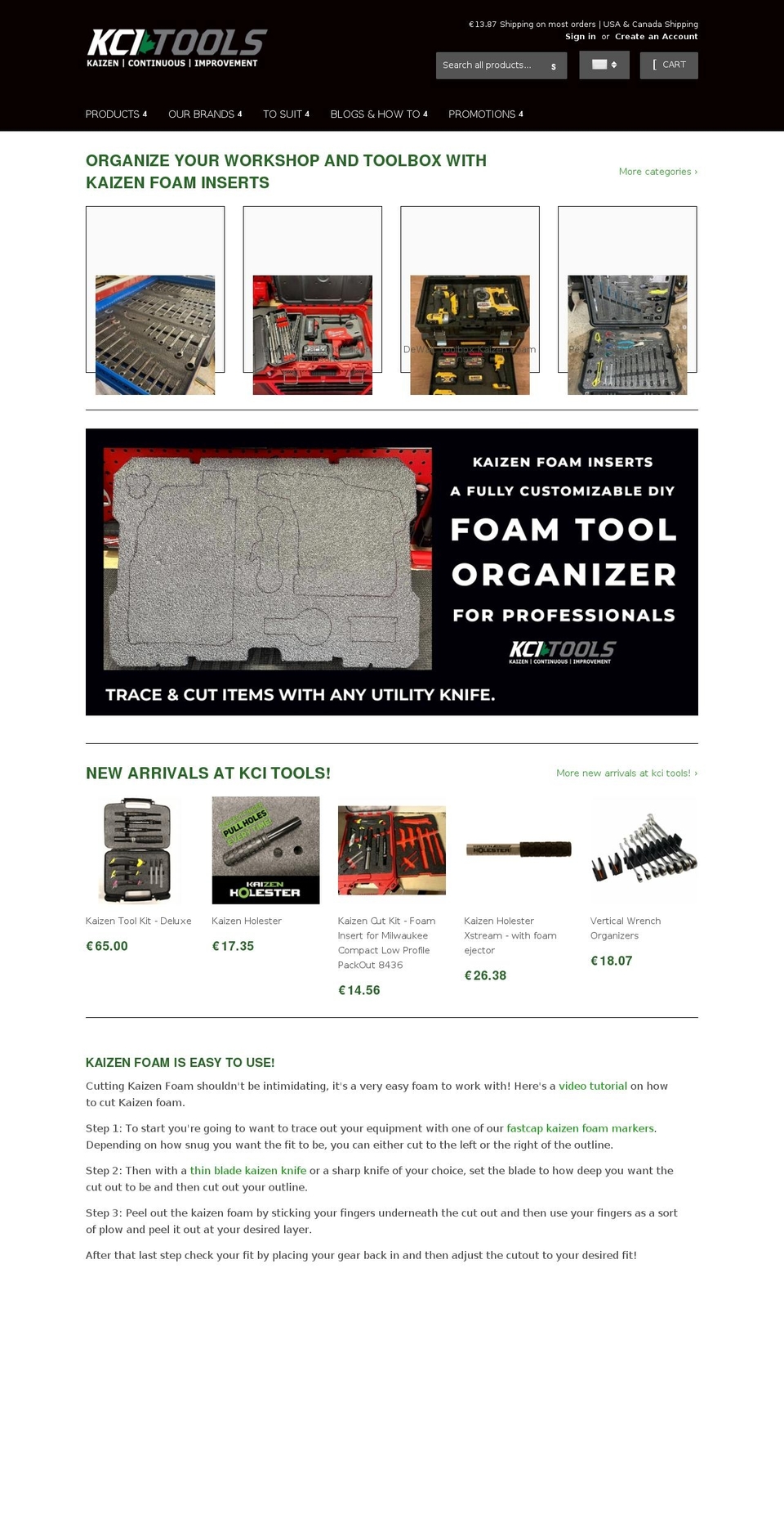 kaizencasesandinserts.com — Shopify storefront screenshot