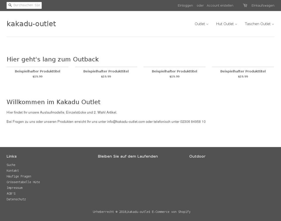 kakadu-outlet.com — Shopify storefront screenshot