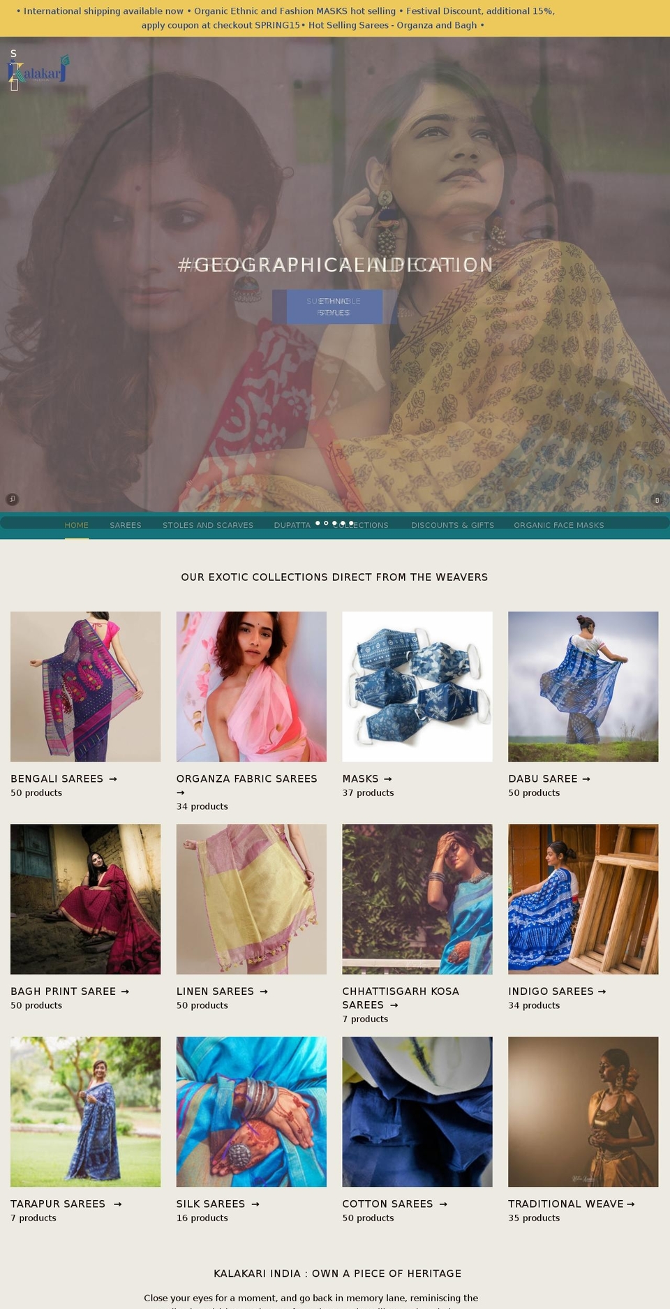 kalakariindia.com shopify website screenshot