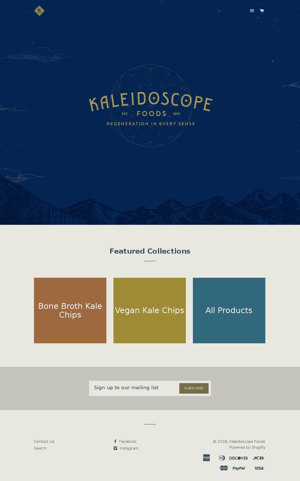 kaleidoscopelivingfoods.com — Shopify storefront screenshot