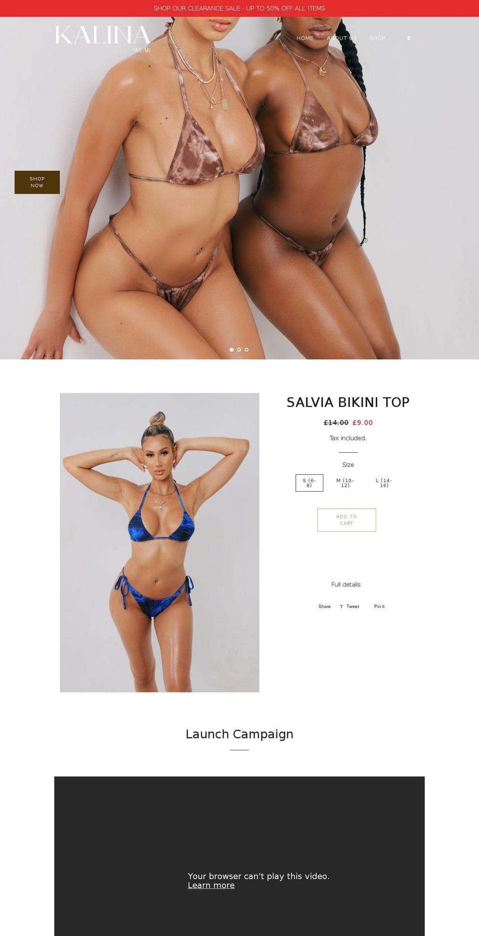 kalinawear.com shopify website screenshot