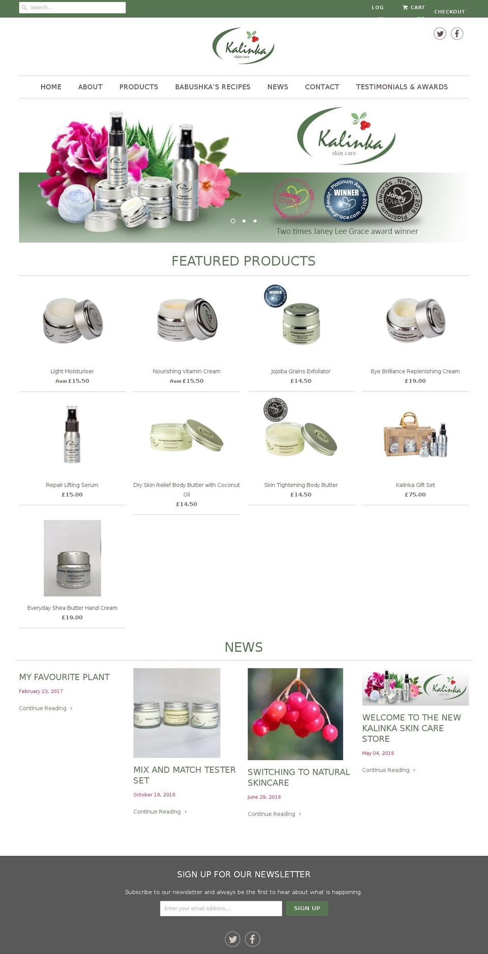 kalinkaskincare.com shopify website screenshot