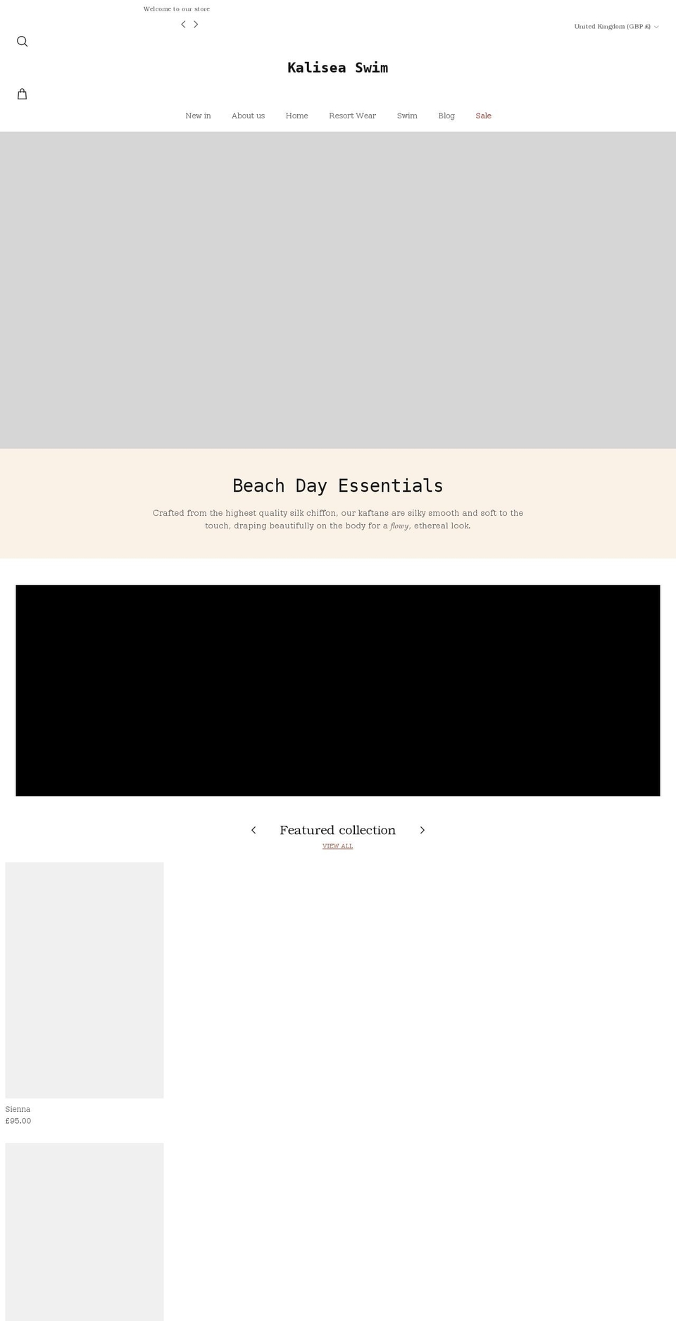 kaliseaswim.com shopify website screenshot