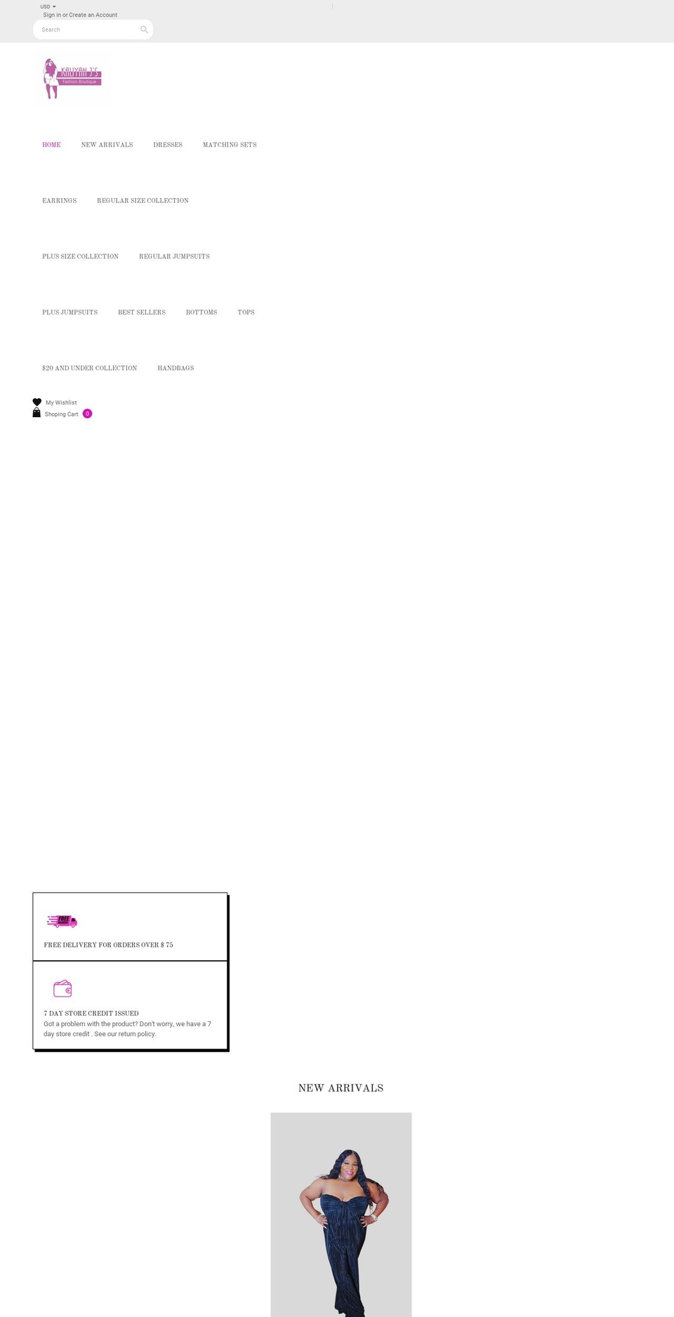 kaliyahjsboutique.com shopify website screenshot