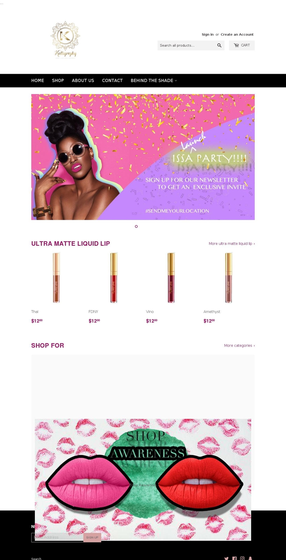 kalligraphycosmetics.com — Shopify storefront screenshot