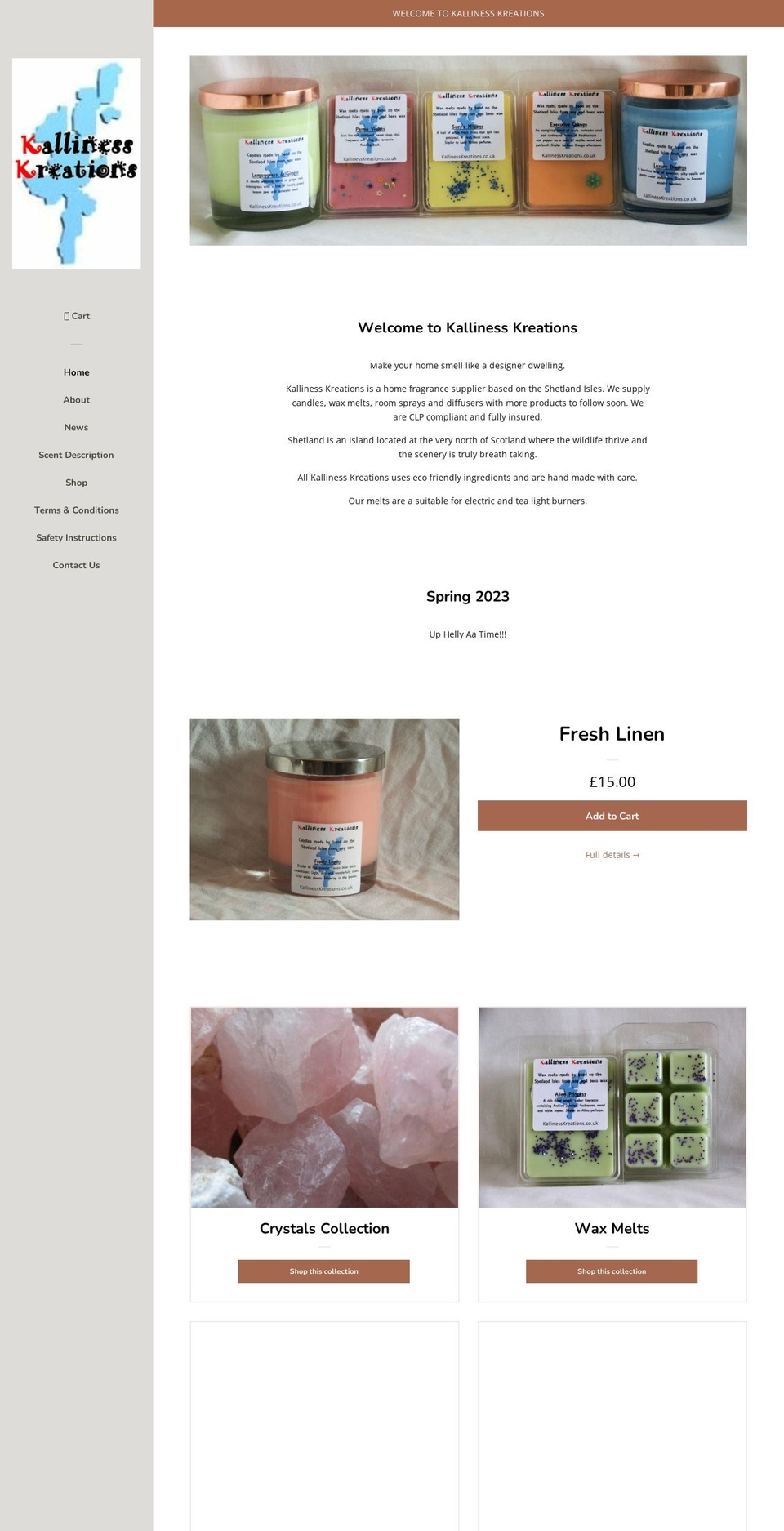 kallinesskreations.co.uk shopify website screenshot