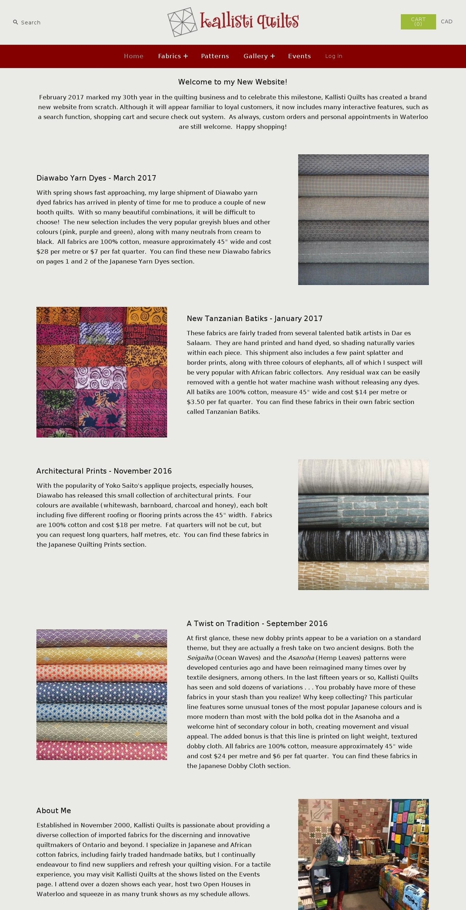 kallistiquilts.com shopify website screenshot