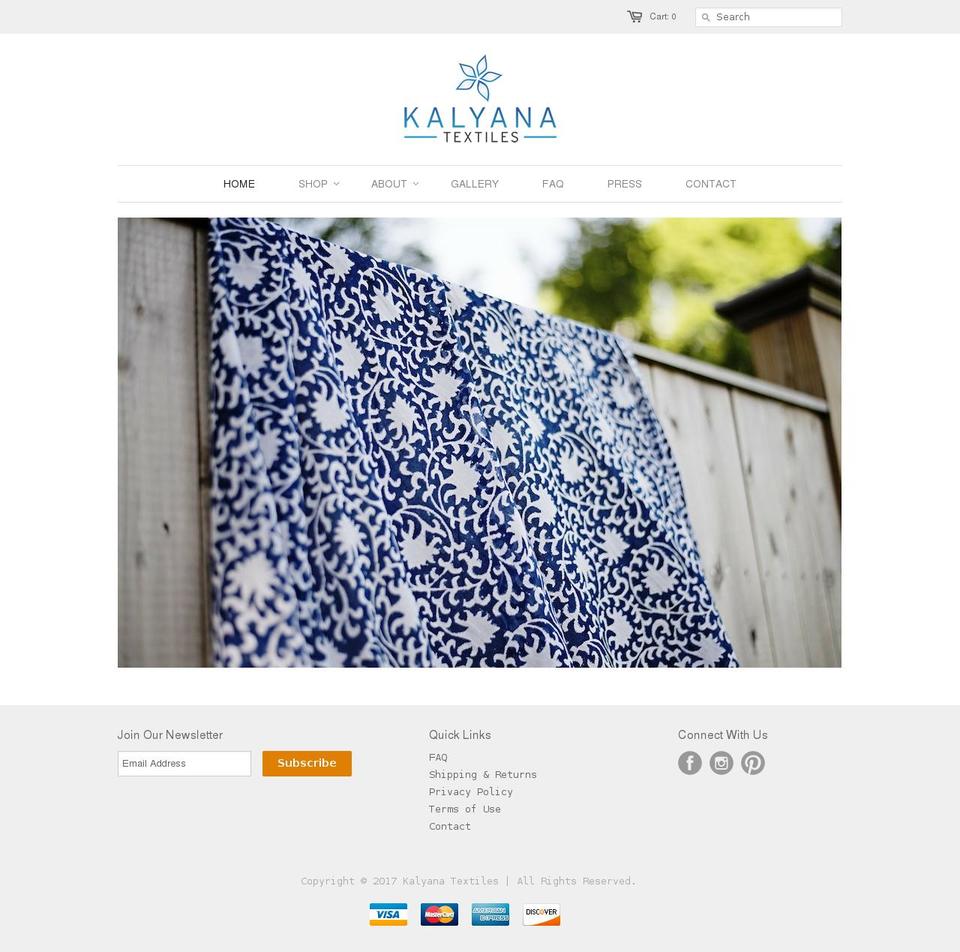 kalyanatextiles.com shopify website screenshot