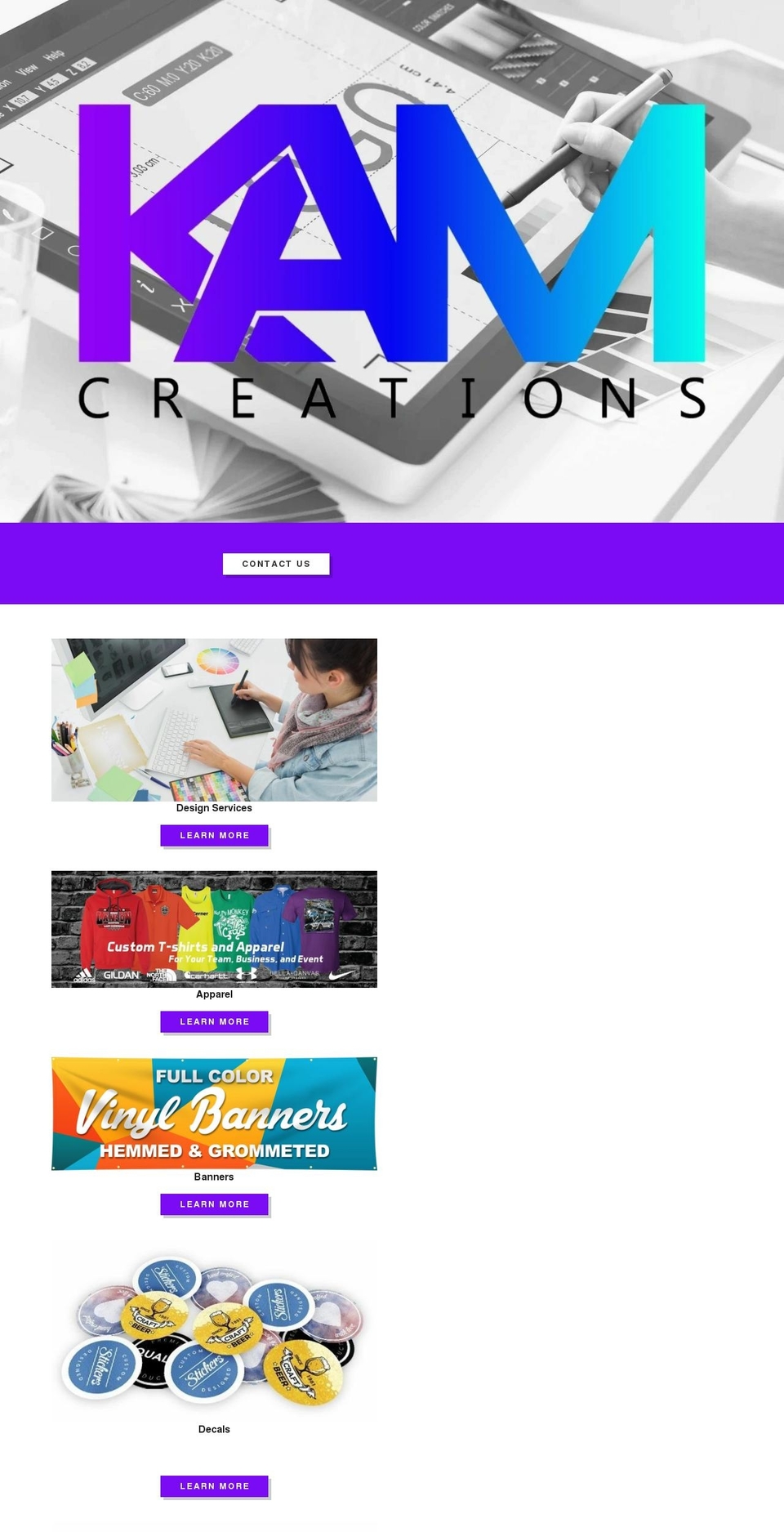 kam-creations.com — Shopify storefront screenshot