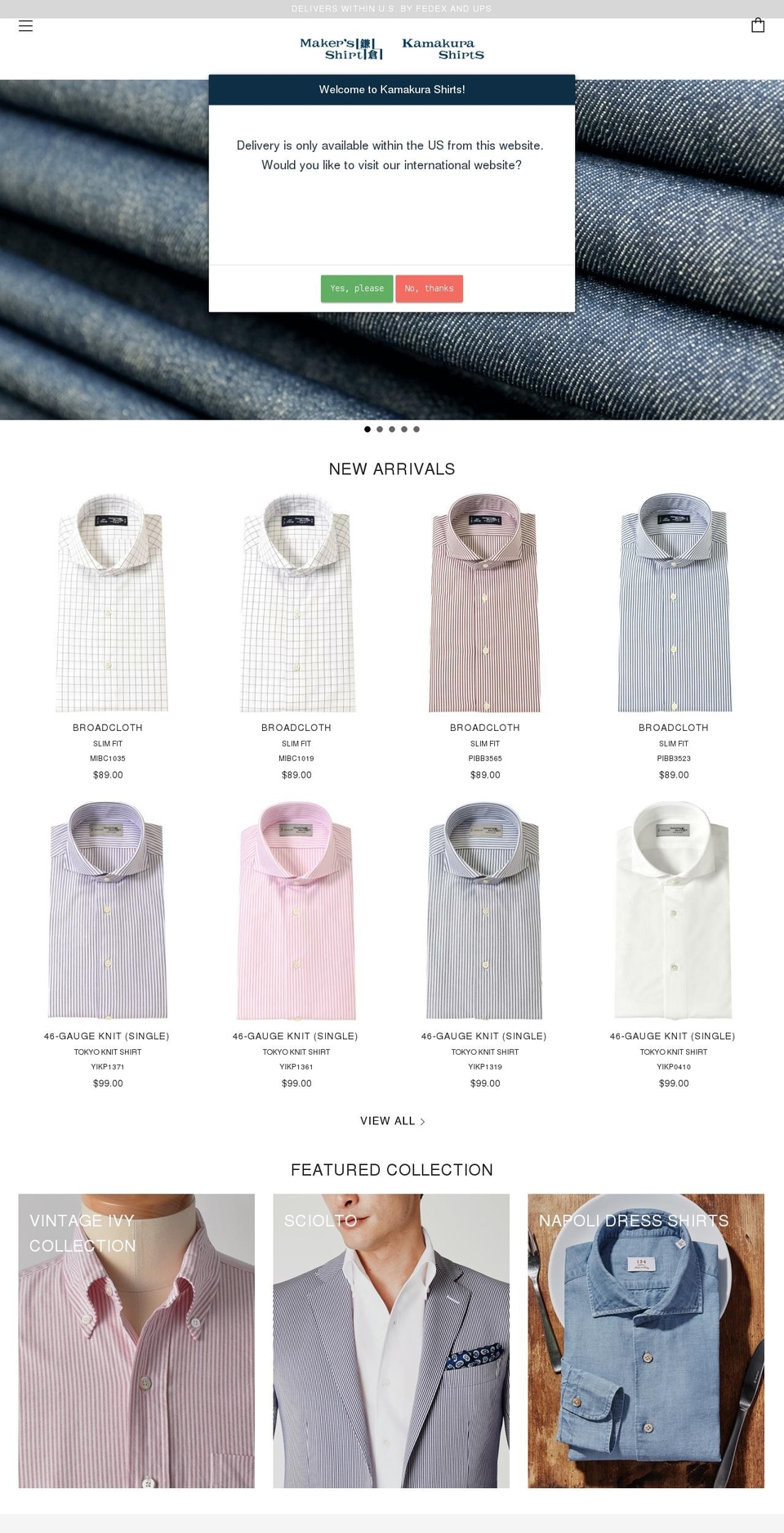 kamakurashirts.com — Shopify storefront screenshot