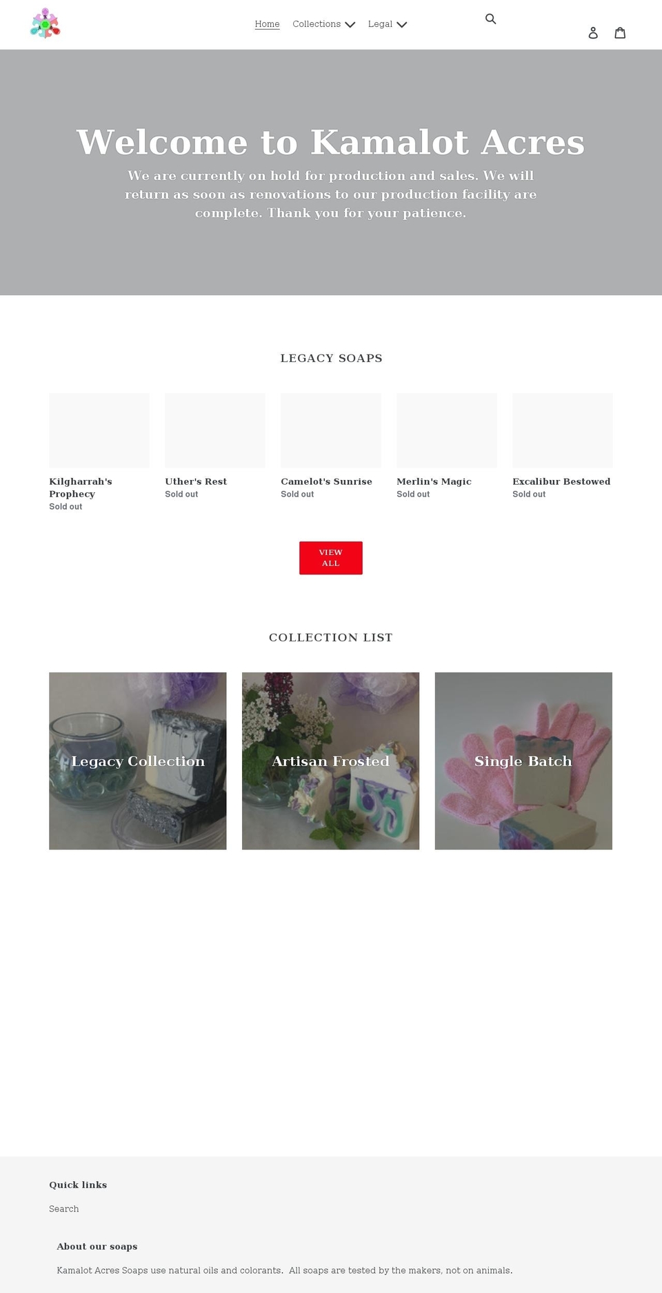 kamalotacressoaps.com shopify website screenshot