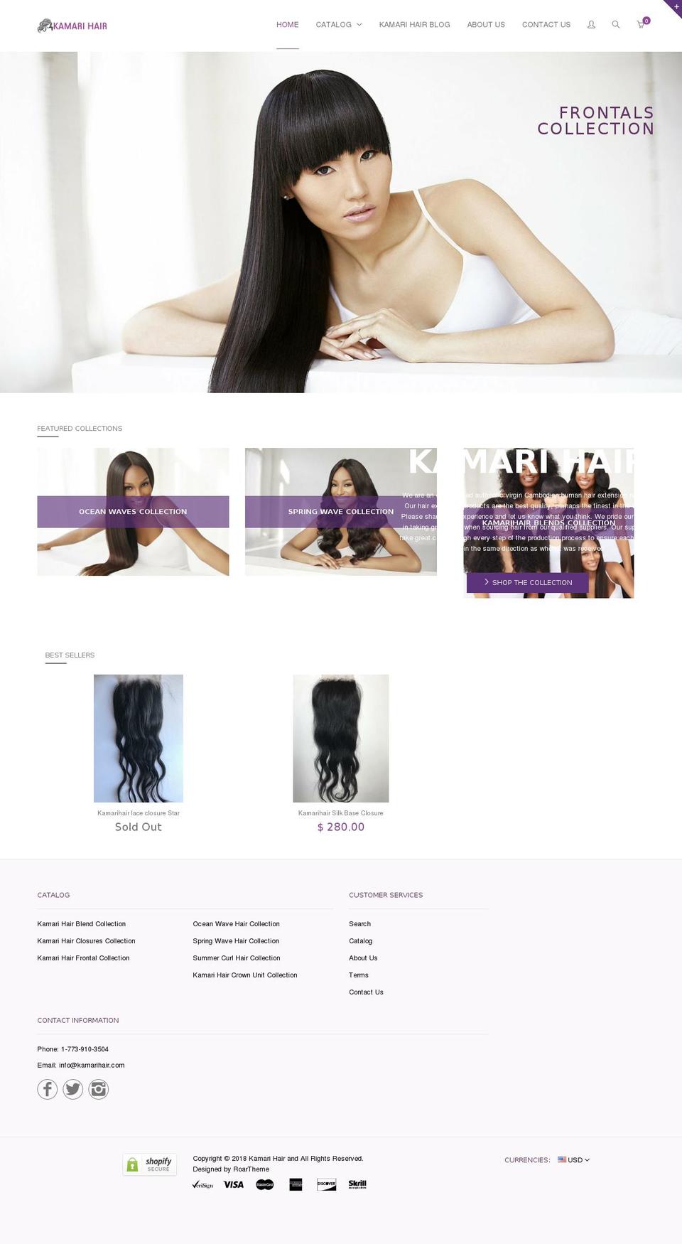 kamarihair.com — Shopify storefront screenshot