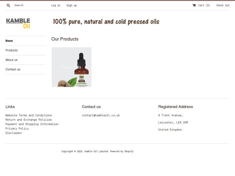 kambleoil.co.uk shopify website screenshot