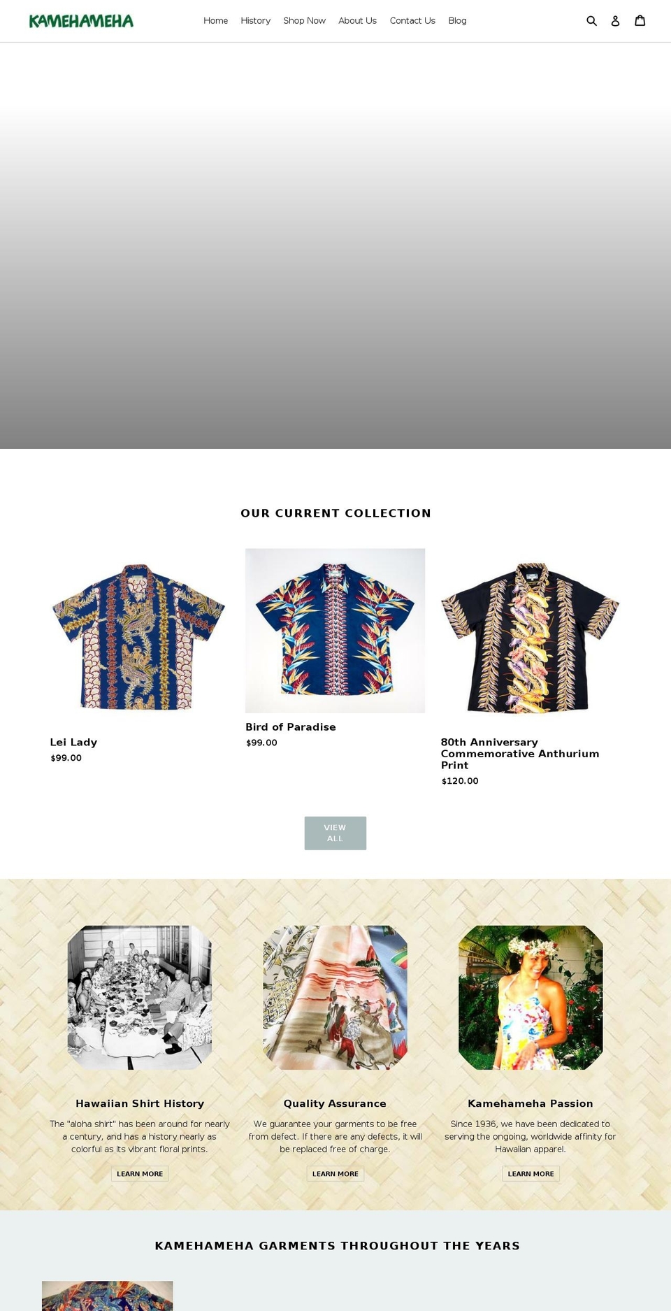 kamehamehagarments.com shopify website screenshot