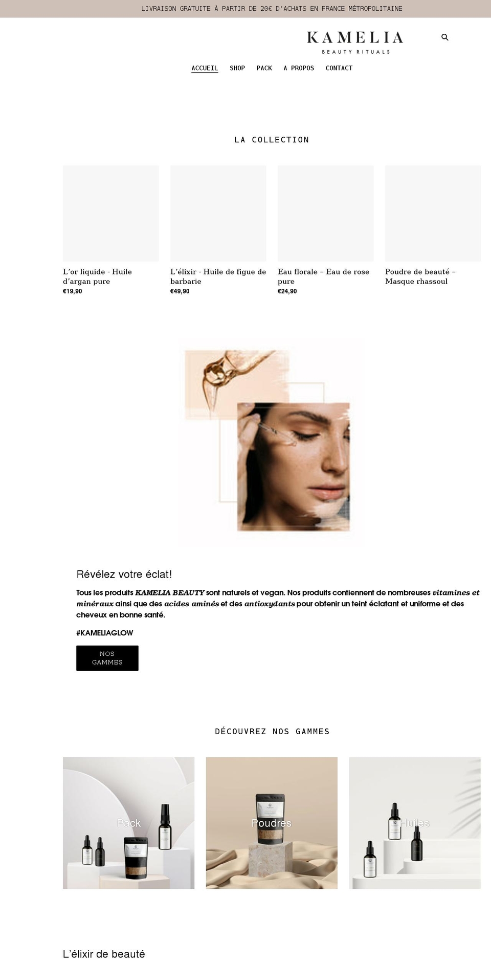 kameliabeautyrituals.com shopify website screenshot