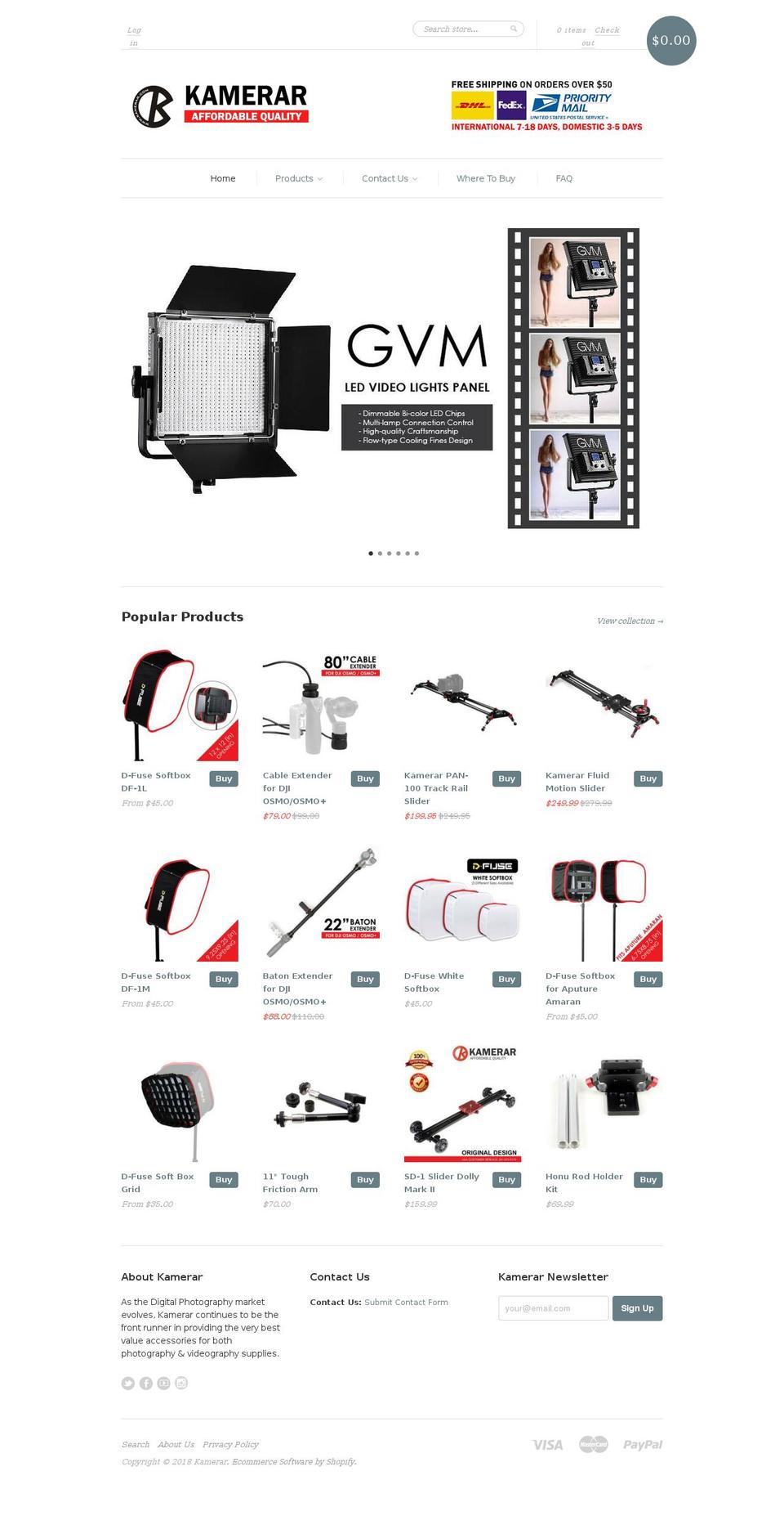 kamerar.myshopify.com shopify website screenshot