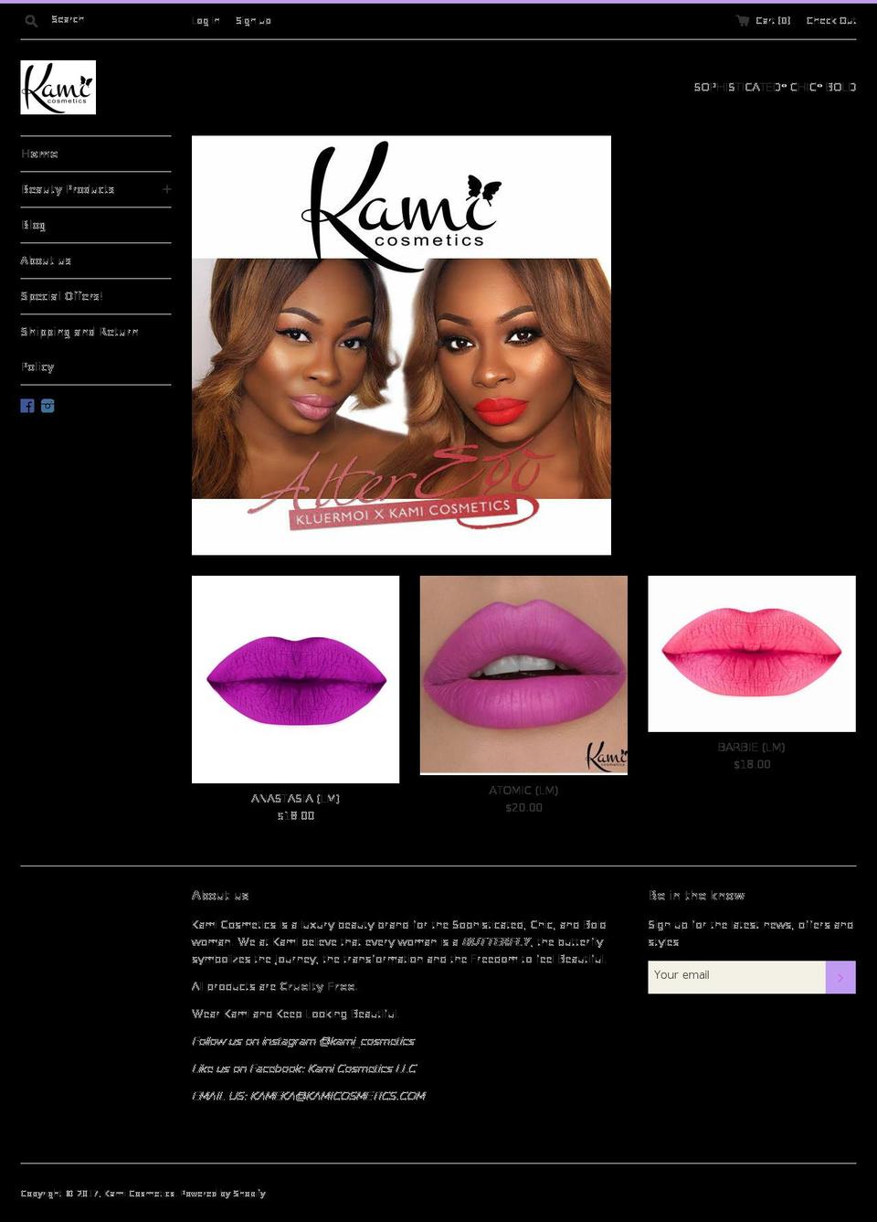 kamicosmetics.com shopify website screenshot