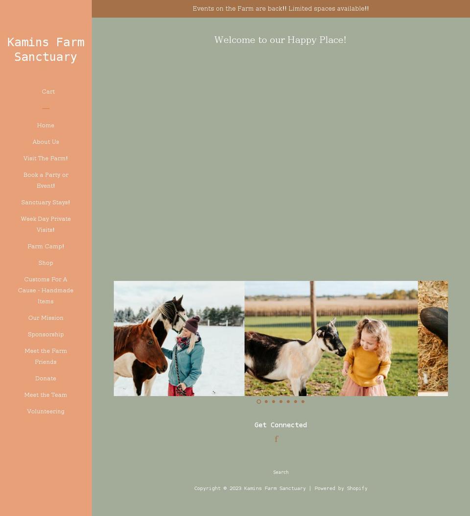 kaminsfarmsanctuary.org shopify website screenshot