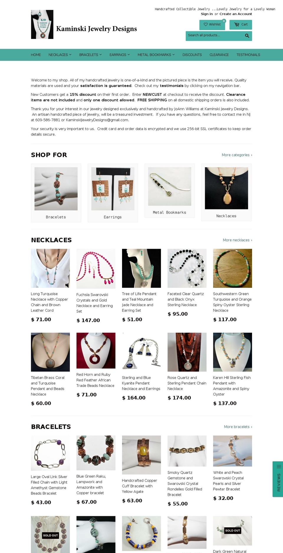 kaminskijewelrydesigns.com shopify website screenshot