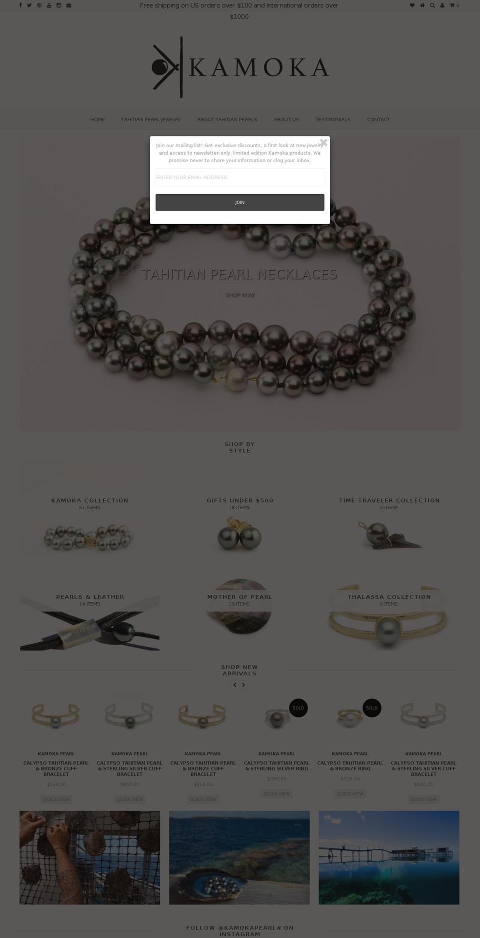kamokapearls.com shopify website screenshot