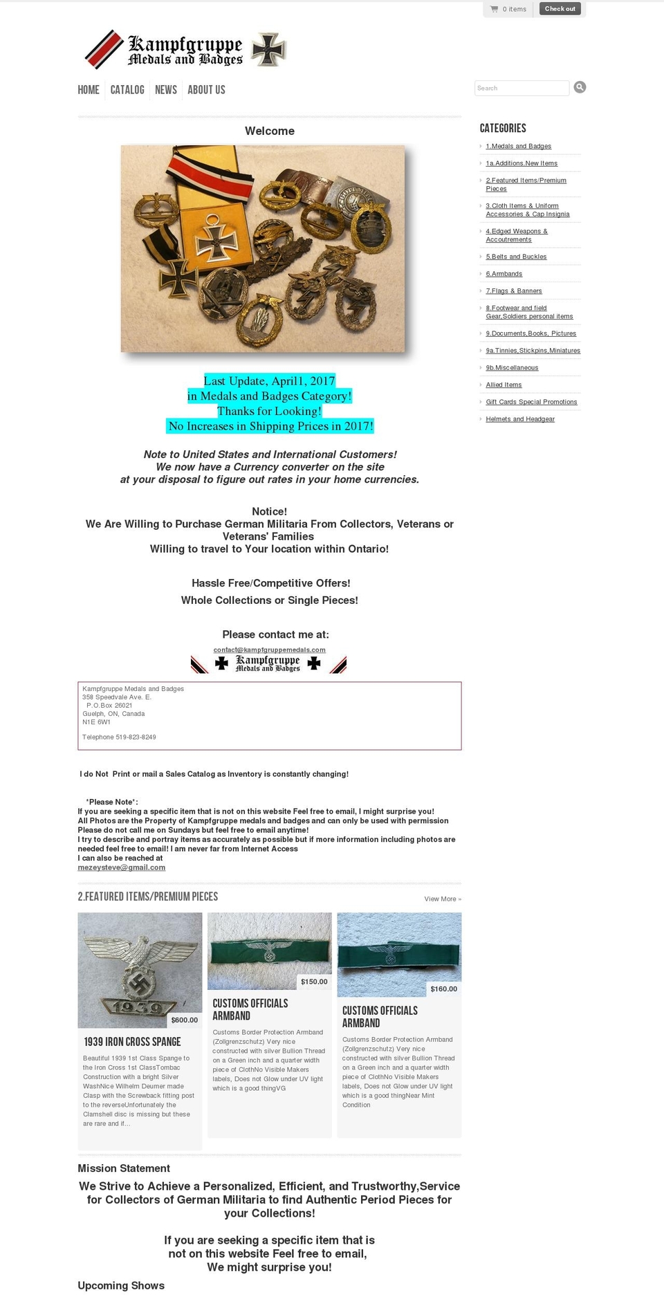 kampfgruppemedals.com shopify website screenshot