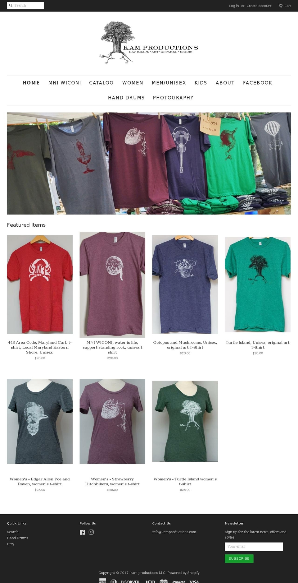 kamproductions.com shopify website screenshot